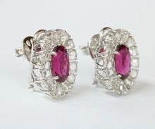 Load image into Gallery viewer, Pink Tourmaline Rose Cut Diamonds 18K White Gold Earrings