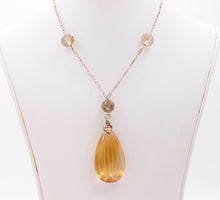 Load image into Gallery viewer, Edwardian Teardrop Citrine 14K Yellow Gold Pendant and Chain