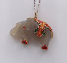 Load image into Gallery viewer, Vintage Silver Carved Nephrite Elephant Charm Pendant , Necklace