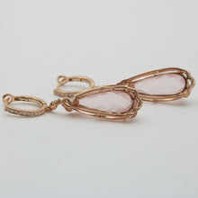 Load image into Gallery viewer, Lovely 14K Rose Gold Pink Quartz & Diamond Drop Earrings.