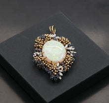 Load image into Gallery viewer, Vintage 14K Yellow Gold Giant Opal Diamond Sapphire Grape Pendent