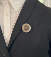 Load image into Gallery viewer, Antique 14K Yellow Gold White Agate Desic Black Enamel Brooch, Pendant