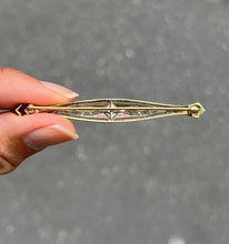 Load image into Gallery viewer, Art Deco Antique 14K Gold Diamond Filigree Bar Pin