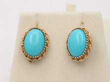 Load image into Gallery viewer, Vintage Turquoise 14K Yellow Gold Frame Dangling Earrings, Estate.