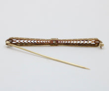 Load image into Gallery viewer, Vintage 14K Yellow Gold & Platinum Diamond Enamel Bar Pin.