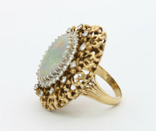Load image into Gallery viewer, Large Vintage Ladies Opal Diamonds 14K Yellow Gold Statement Ring