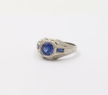 Load image into Gallery viewer, Unique Art Deco Blue Sapphires 18K White Gold Ring