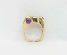 Load image into Gallery viewer, Vintage 14K Yellow Gold Abstract Scroll Blue Topaz & Amethyst Ring