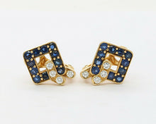 Load image into Gallery viewer, Mauboussin Paris Vintage 18K Yellow Gold Sapphire Diamond Earrings