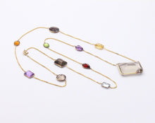 Load image into Gallery viewer, Vintage 14K Yellow Gold Smoky Quartz, Amethyst, Citrine,and Peridot Station Neck