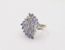 Load image into Gallery viewer, Vintage Tanzanite Diamonds 14K White Gold Pinwheel Cluster Ring