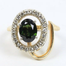 Load image into Gallery viewer, Vintage 14K Yellow Gold Green Tourmaline Diamonds Ring