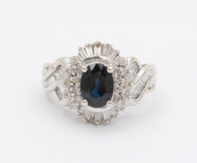 Load image into Gallery viewer, Vintage 14K White Gold Sapphire Diamond Alternative Engagement Ring