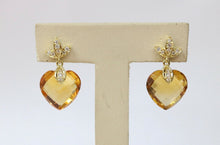 Load image into Gallery viewer, Vintage Ladies Heart Cut Citrine Diamonds 18K Yellow Gold Earrings