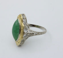 Load image into Gallery viewer, Art Deco 14K Gold Jade Navette Filigree Ring