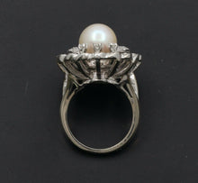 Load image into Gallery viewer, Vintage 14K White Gold Pearl Diamond Floral Ring