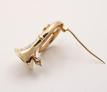 Load image into Gallery viewer, Vintage 14K Gold Diamond, Sapphire, Ruby and Emerald French Horn Pin Brooch