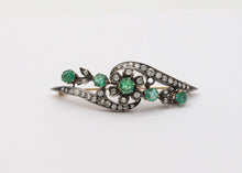 Load image into Gallery viewer, Victorian Emerald Diamonds Platinum 14K YG Flower Brooch Pin
