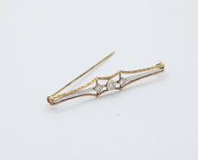 Load image into Gallery viewer, Antique Art Deco 14K Two Tone Gold Old Mine Cut Diamond Bar Pin.