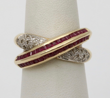 Load image into Gallery viewer, Vintage 14K Gold Ruby and Diamond Bypass Ring Band
