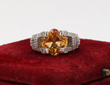 Load image into Gallery viewer, Unique Clover Shape Checkerboard Cut Citrine 14K White Gold Diamond Ring , Engag