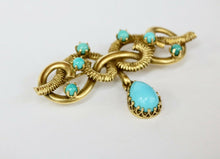 Load image into Gallery viewer, Antique Victorian Hand Crafted 14K Yellow Gold Turquoise Brooch