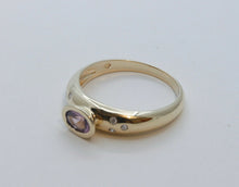 Load image into Gallery viewer, Unisex Amethyst and Diamonds 10K Yellow Gold Ring