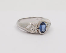 Load image into Gallery viewer, Vintage 18K White Gold Sapphire & Diamond Ring