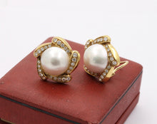 Load image into Gallery viewer, Large Mabe Pearl Diamonds Pinwheel French Clip Earrings