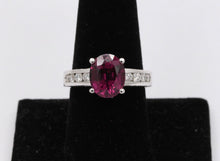 Load image into Gallery viewer, Large Cocktail Rhodolite Garnet Diamonds 14K White Gold Ring
