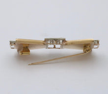 Load image into Gallery viewer, Vintage 14K Yellow Gold Onyx & Diamond Bow Tie Brooch.