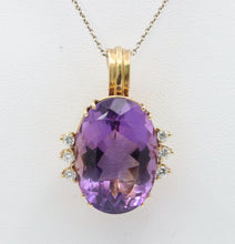 Load image into Gallery viewer, Vintage Ladies Amethyst Diamonds 14K Yellow Gold Pendant