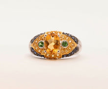 Load image into Gallery viewer, Citrine Blue Sapphires Cocktail Ring 14K White Yellow Gold Ring