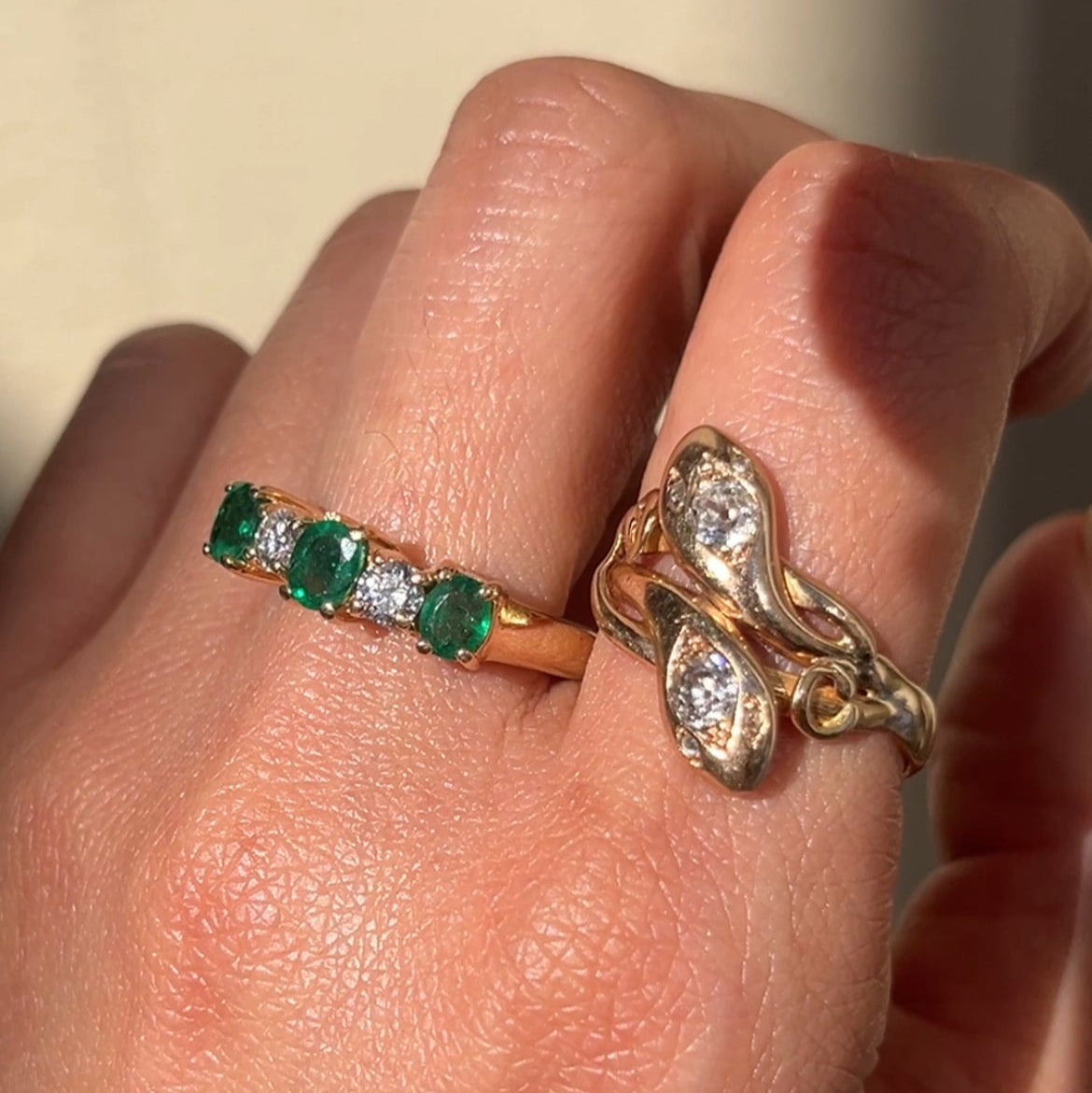 Vintage 14K Yellow Gold Emerald & Diamond Band