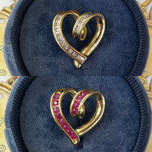 Load image into Gallery viewer, Vintage Reversible 14K Yellow Gold  Diamond &amp; Ruby Heart Pendant
