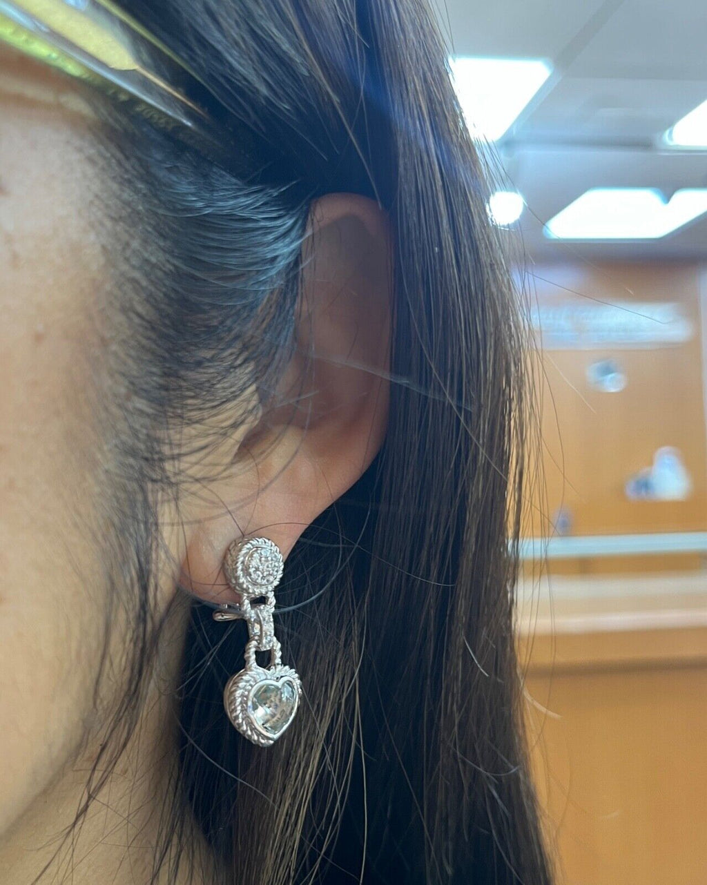Judith Ripka Sterling Silver Heart Earrings with Prasiolite & Sparkling Accents