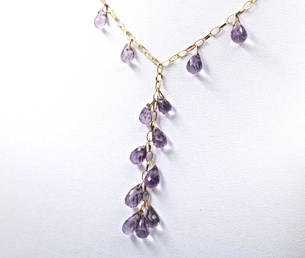 Vintage Amethyst 14K Yellow Gold Droplet Necklace