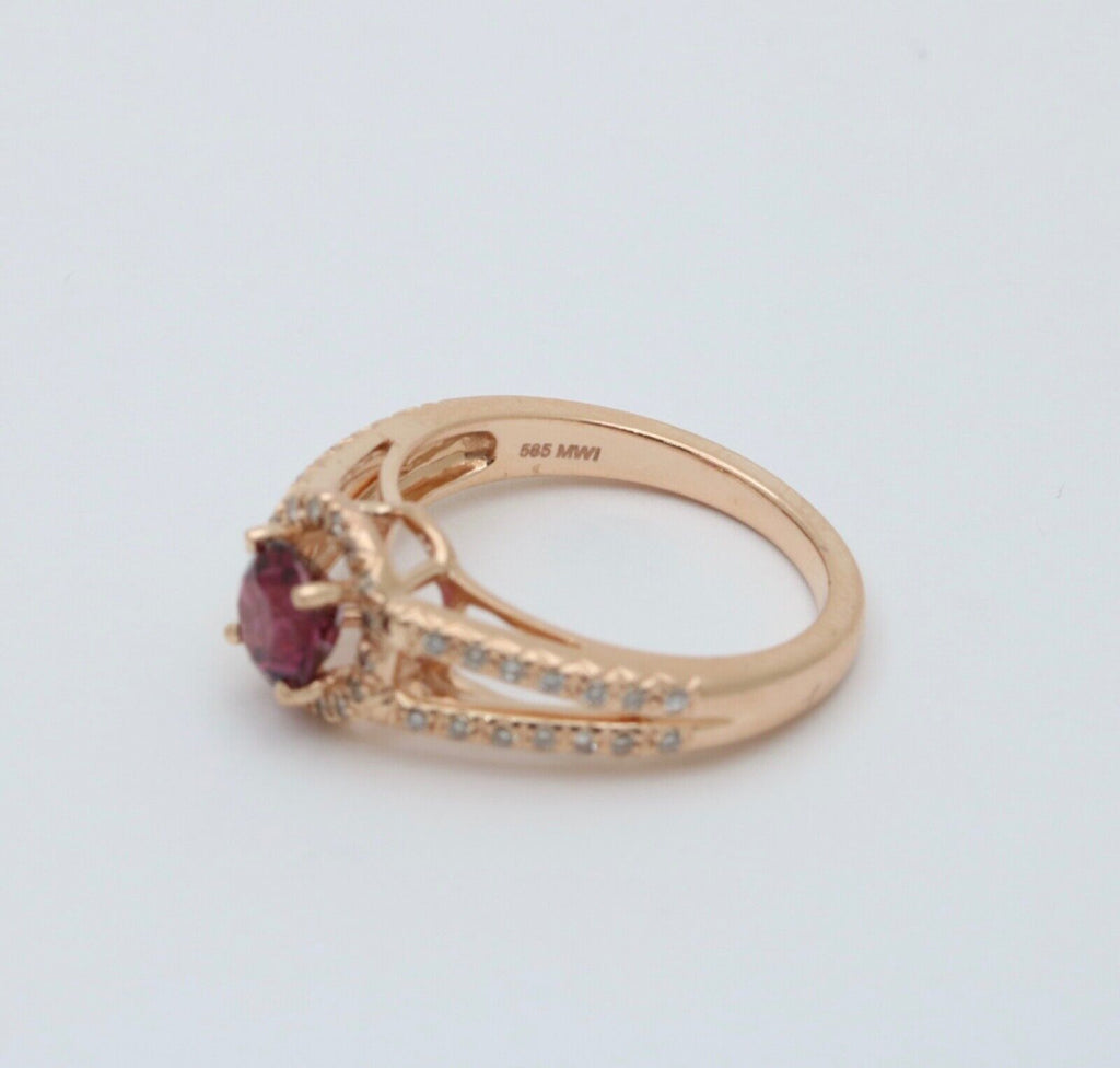 Vintage 14K Rose Gold Rhodolite Garnet Diamond Ring