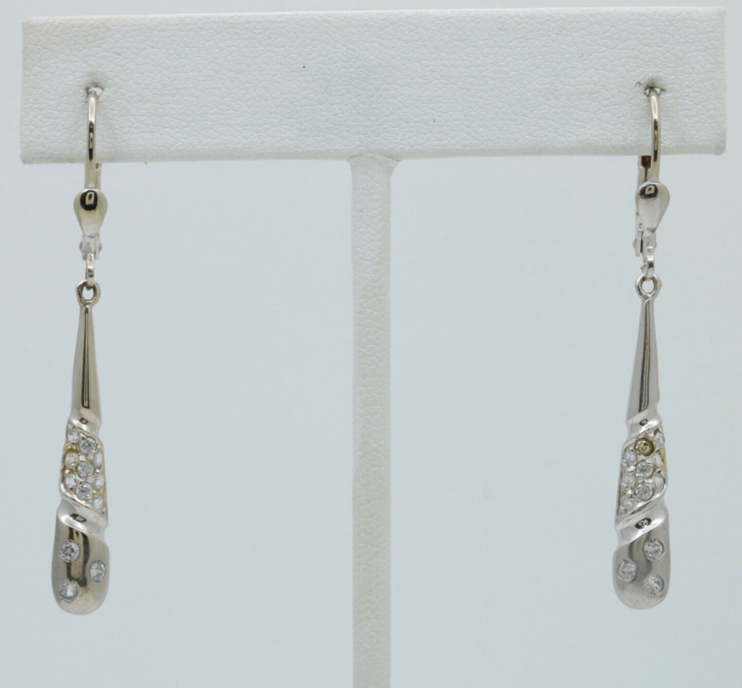 14K White Gold Diamond Dangling Earrings