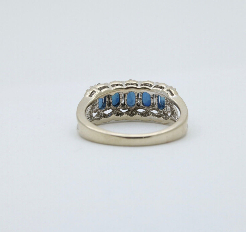 Vintage Sapphires Diamonds 14K WHite Gold Ring
