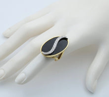 Load image into Gallery viewer, Vintage Statement Diamonds Black Onyx 18K Yellow and White Gold Ring
