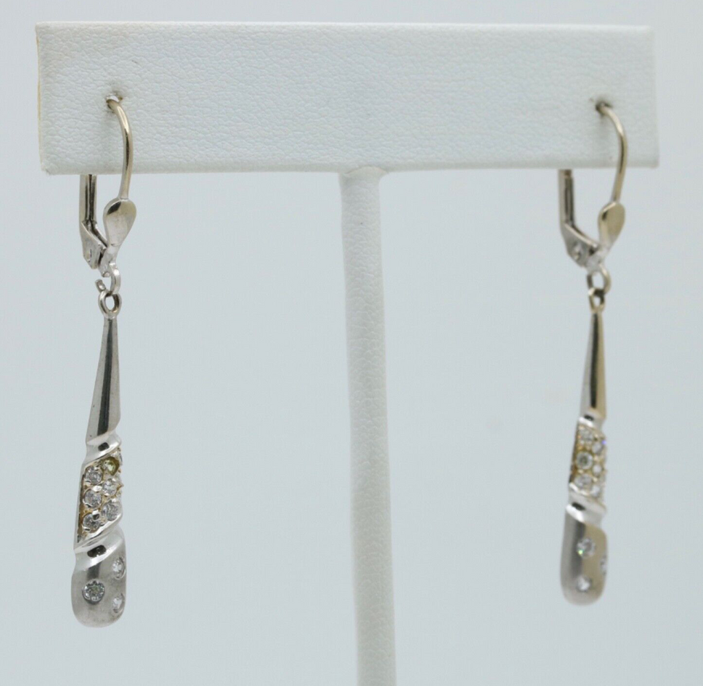 14K White Gold Diamond Dangling Earrings
