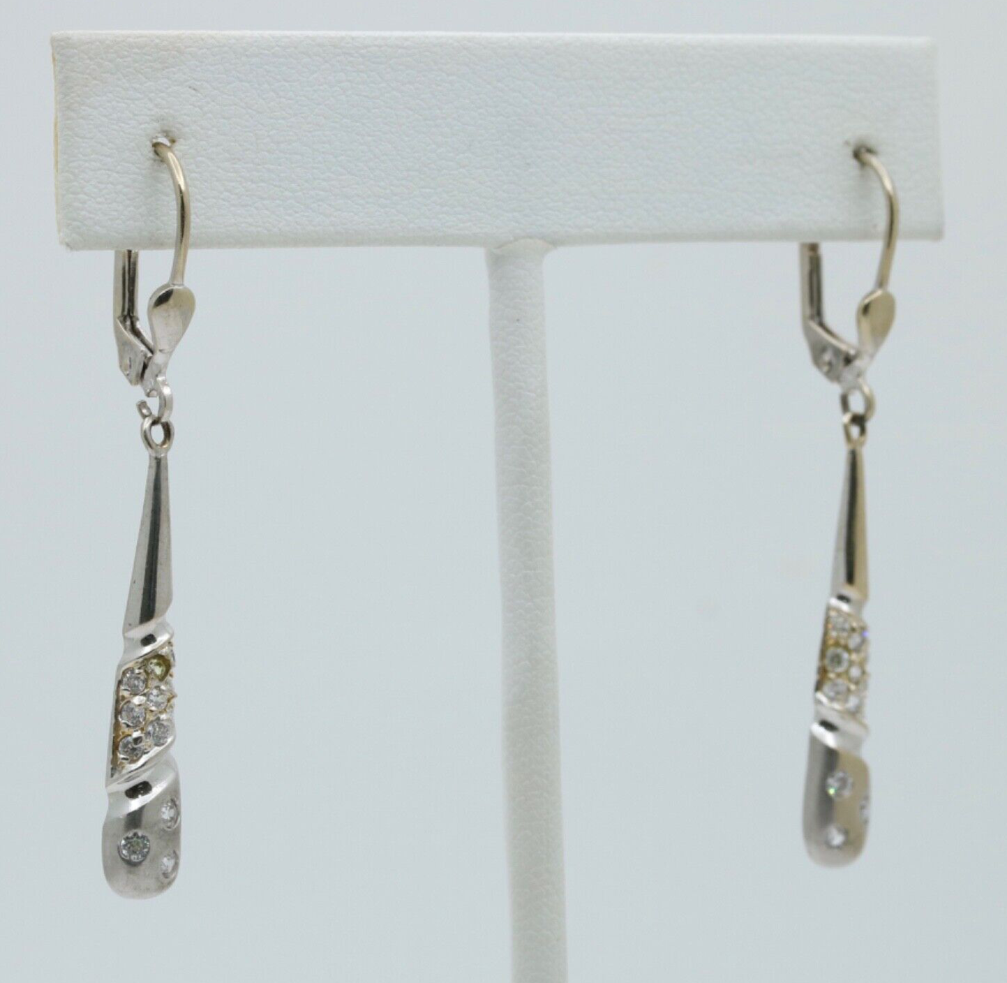 14K White Gold Diamond Dangling Earrings