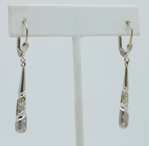 14K White Gold Diamond Dangling Earrings