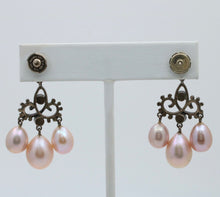 Load image into Gallery viewer, Bohemian Style Silver Pink Pearl Enamel Chandelier Earring
