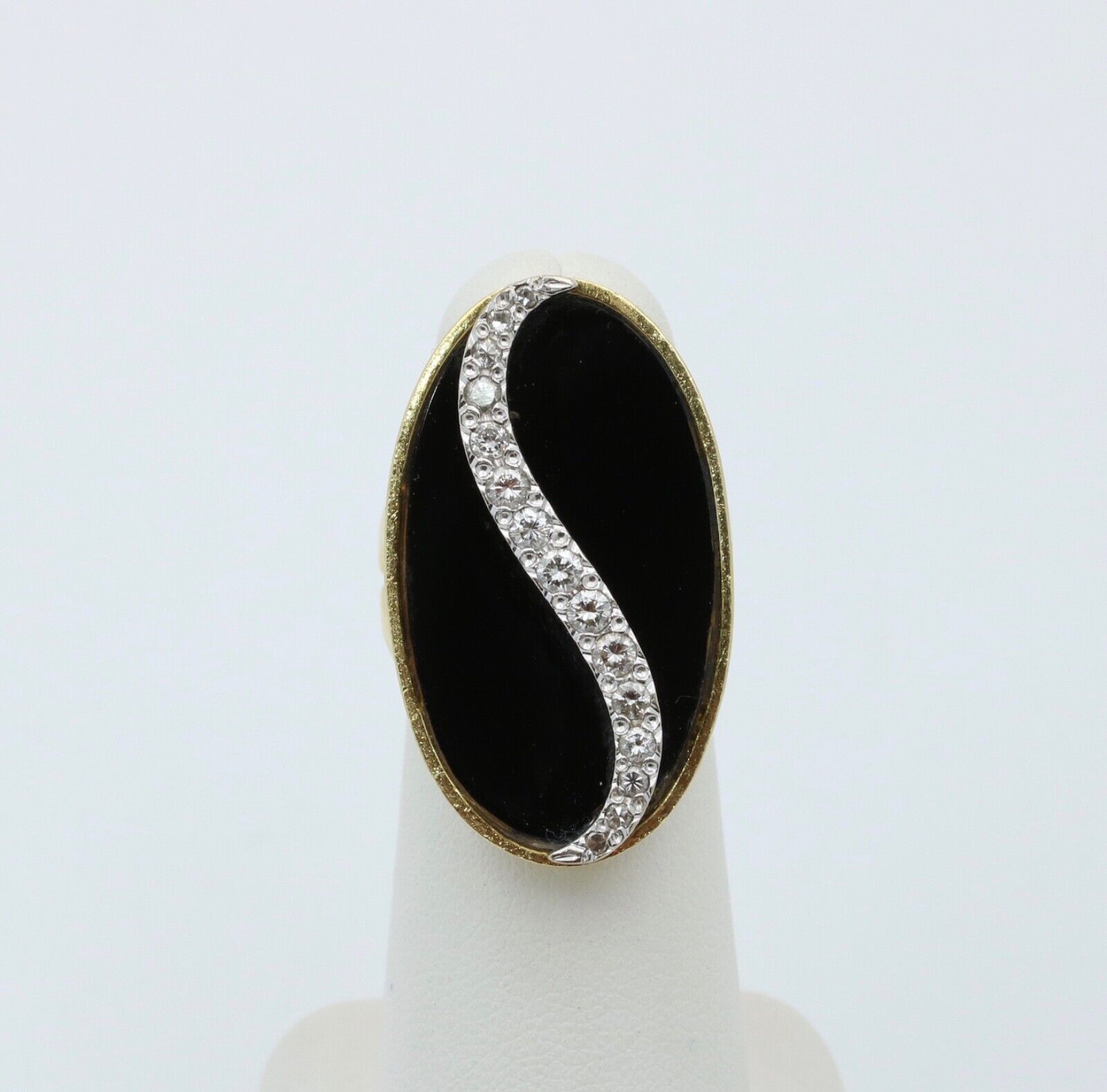 Vintage Statement Diamonds Black Onyx 18K Yellow and White Gold Ring