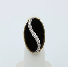 Load image into Gallery viewer, Vintage Statement Diamonds Black Onyx 18K Yellow and White Gold Ring
