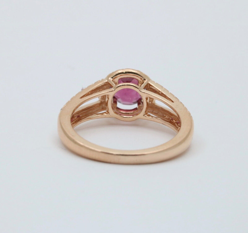 Vintage 14K Rose Gold Rhodolite Garnet Diamond Ring