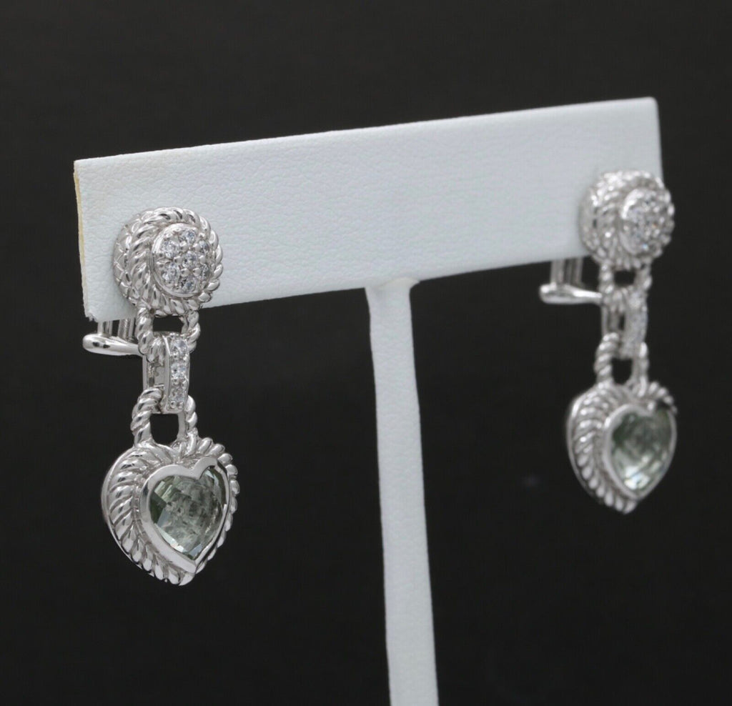 Judith Ripka Sterling Silver Heart Earrings with Prasiolite & Sparkling Accents