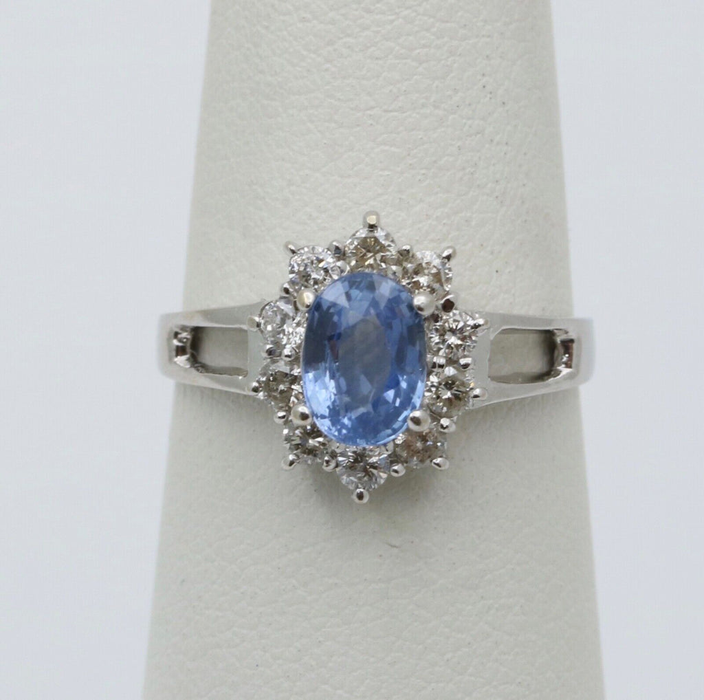 Vintage Sapphire Diamonds 18K White Gold Ring